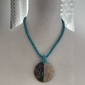 Turquoise Beaded Necklace with Abalone Pendant Excellent Condition